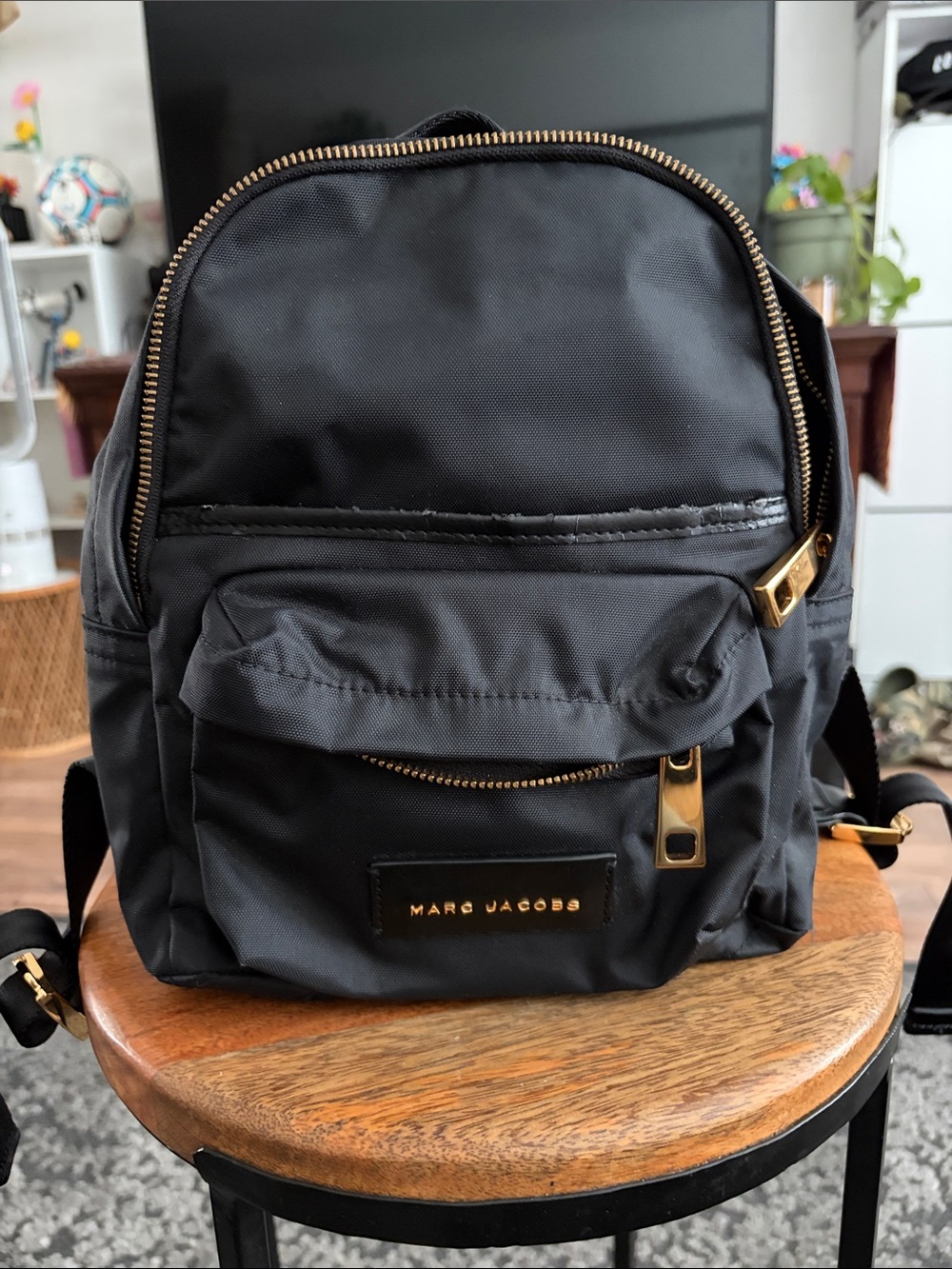 Marc Jacobs Black Nylon Mini Backpack with Gold Hardware